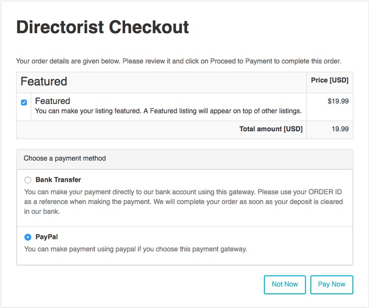 PayPal Gateway Displayed on the checkout
