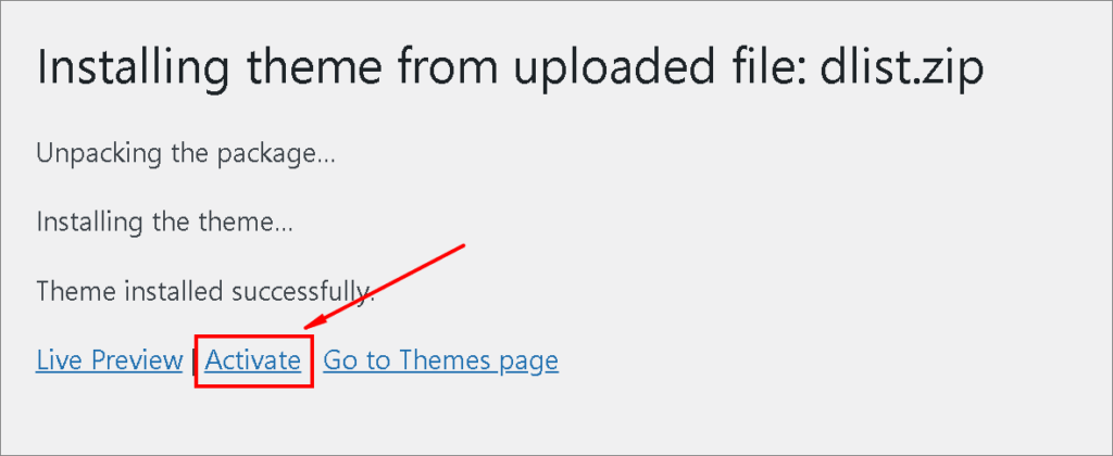 activate your WordPress directory theme