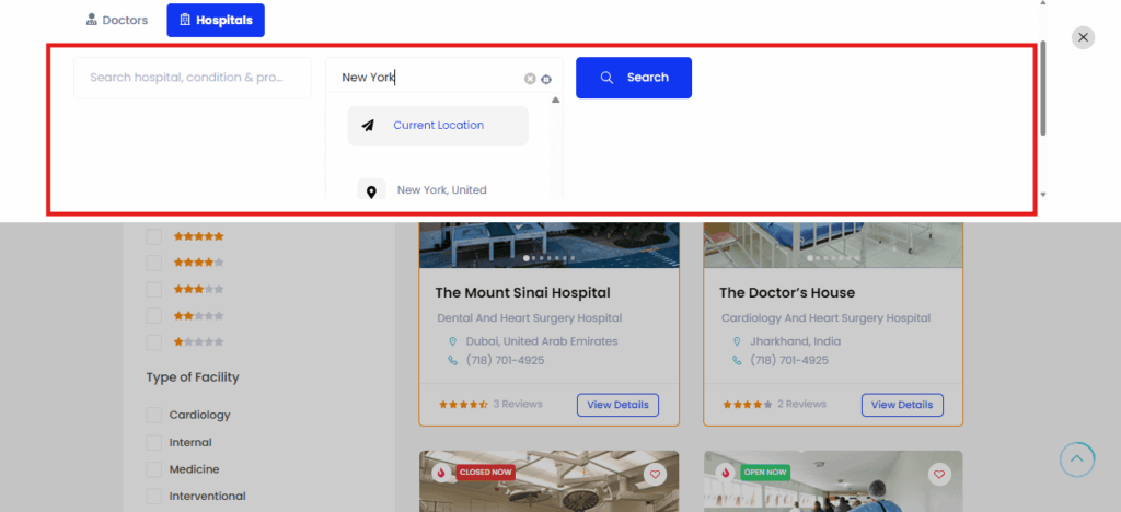 Location-Based Search of medical directory website