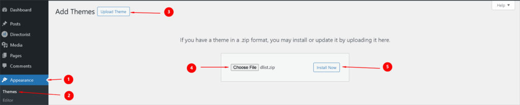 upload your WordPress directory theme